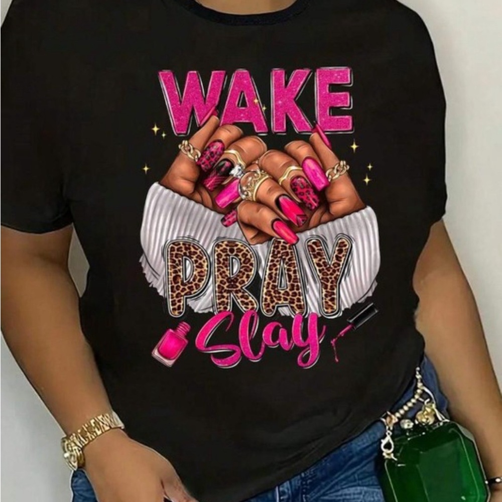 Black Graphic Tee with Pink Accents